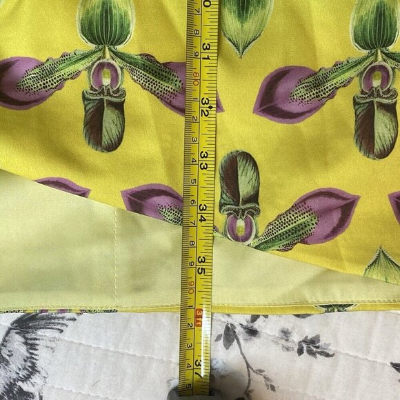 PatBo Asymmetrical Belted Floral Mini Dress Puff Sleeves Satin Yellow Size 4 - Picture 14 of 15